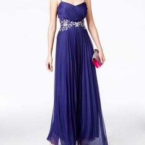 B Darlin Juniors Pleated Applique Blue Prom Dress